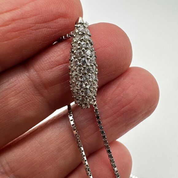 SALE! Dainty CZ drop shaped sterling silver pendant on a 20" box chain necklace! - Picture 8 of 16